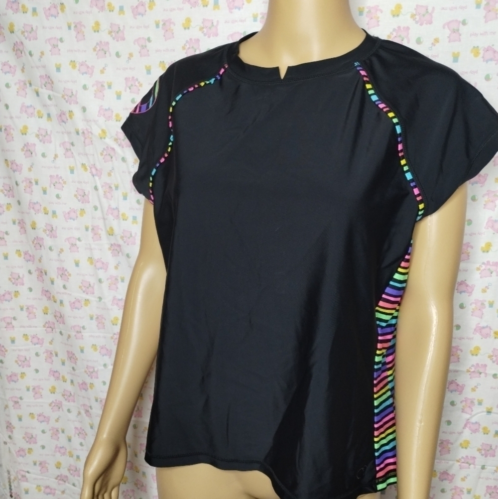 OP juniors size xl 15-17 black and rainbow shirt top